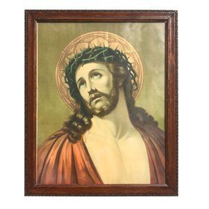 Antique Framed Fridolin Leiber of Ecce Homo Chromolithograph Jesus Christ